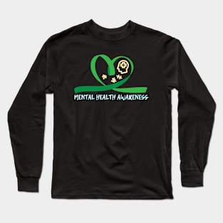 Mental Health Awareness Heart shape Green Ribbon Cross Puzzles Long Sleeve T-Shirt